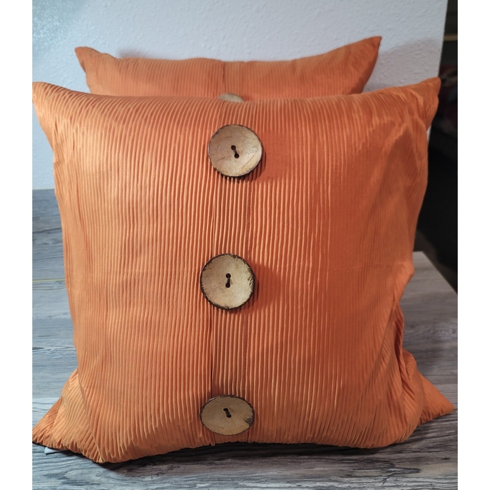 Thro by Marlo Lorenz throw Pillows Pleated Large Wood Buttons in Coral feathers